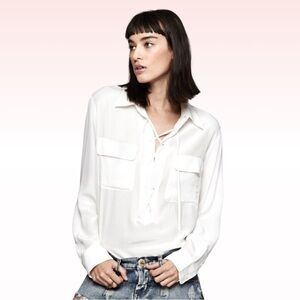 EQUIPMENT white lace up long sleeve top (Sz 2)